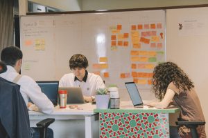 team discussing product development roadmap